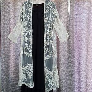 Long lace cover. So pretty, so many compliments.